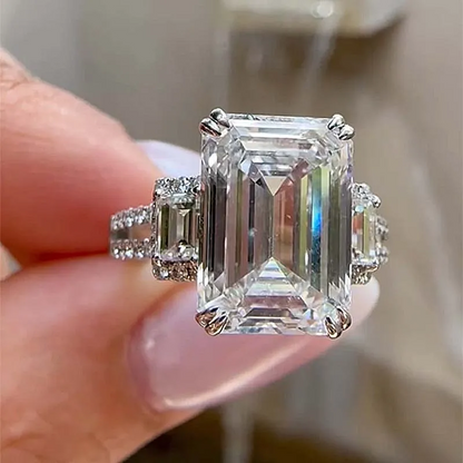 5ct Emerald Cut White Sapphire Three Stones Engagement Ring-JEWELBUYS