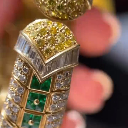 20Ctw Elegant and Dazzling Cushion-Shaped Fancy Yellow Emerald and Sapphire Bangle-JEWELBUYS