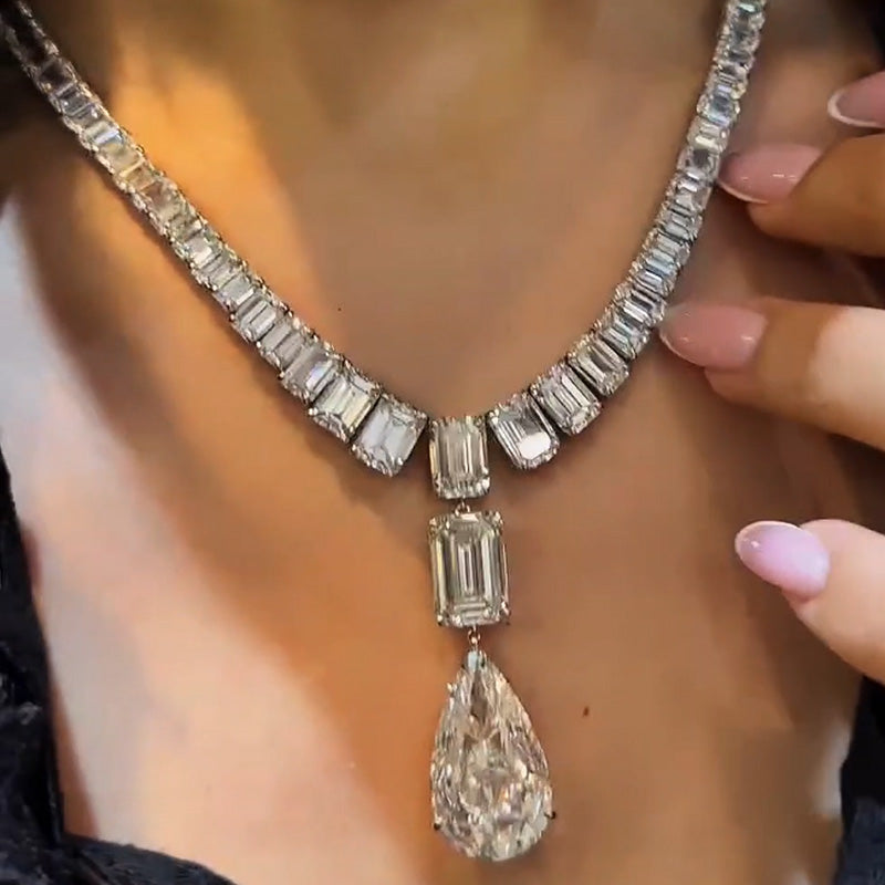 50Ctw Emerald Teardrop Sapphire Pendant Necklace-JEWELBUYS