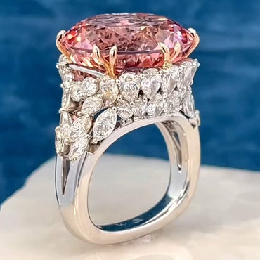 10.24Ctw Round Cut Pink Morganite Spectacular Ring-JEWELBUYS