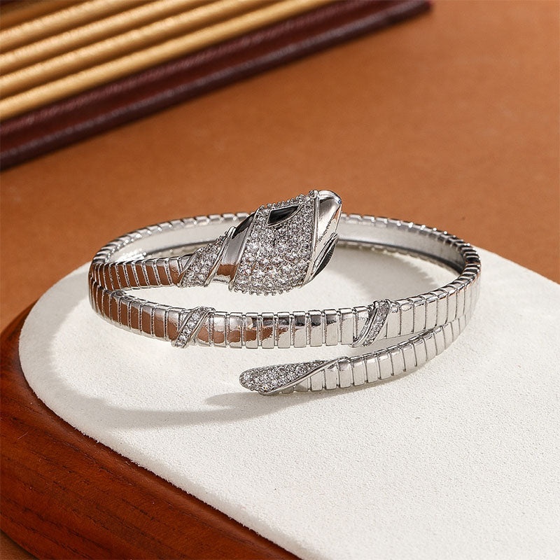 3.31Ctw Snake-shaped Sapphire Bangle-JEWELBUYS