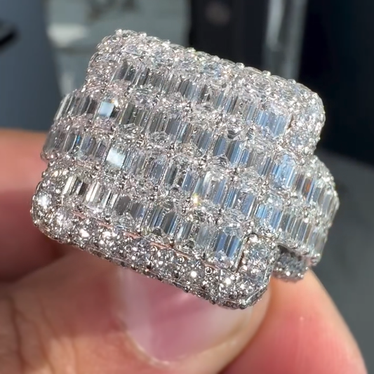 Gorgeous 10 ctw Baguette & Round Cut White Gemstone Pavé Ring for Men and Women -JEWELBUYS