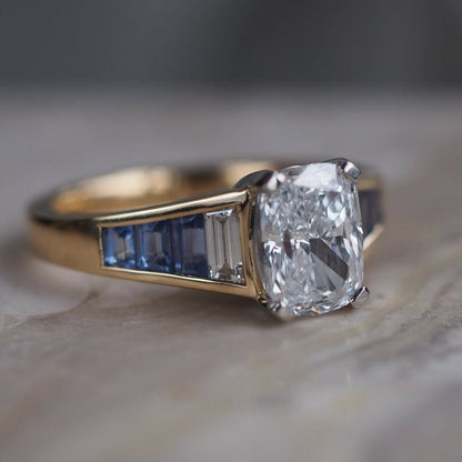 4.0Ctw Cushion-cut stacked ring with aquamarine and white sapphires-JEWELBUYS