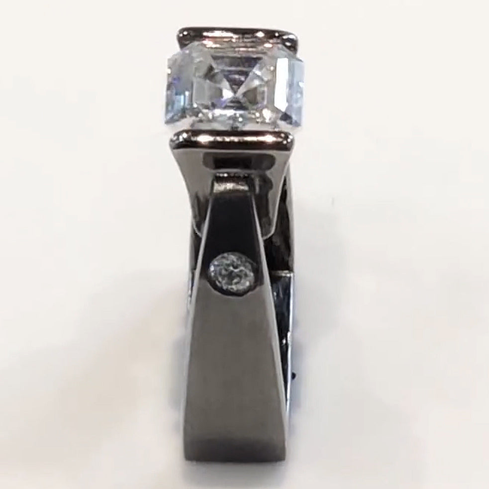 4.0ct Asscher Cut Modern Style White Sapphire Black Gold Engagement Ring-JEWELBUYS