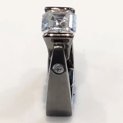 4.0ct Asscher Cut Modern Style White Sapphire Black Gold Engagement Ring-JEWELBUYS