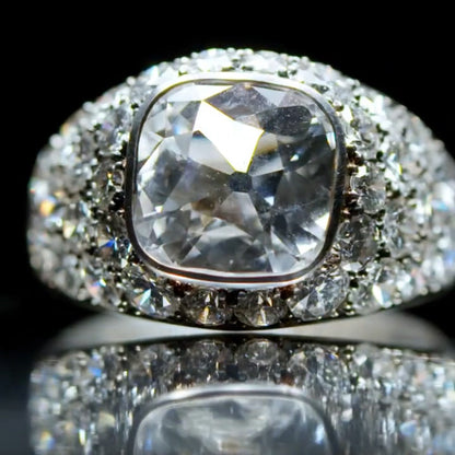 3.82Ctw Old Mine Style Cushion-Cut Sapphire Cocktail Ring-JEWELBUYS