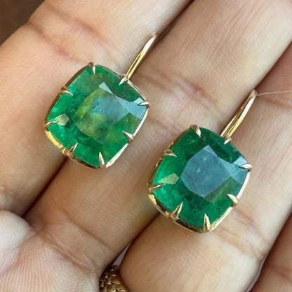 4.0Ctw cushion-cut emerald and sapphire vintage earrings-JEWELBUYS