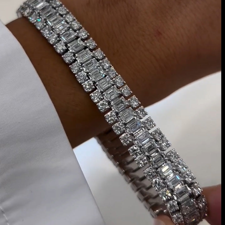 3 Row 60ctw Baguette & Round Cut Bracelet - JEWELBUYS