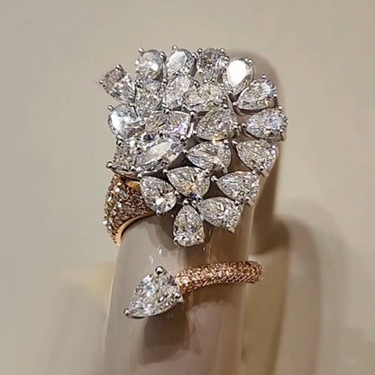 5.6Ctw Pear and Marquise Cut Cluster Set White Sapphire Ring-JEWELBUYS