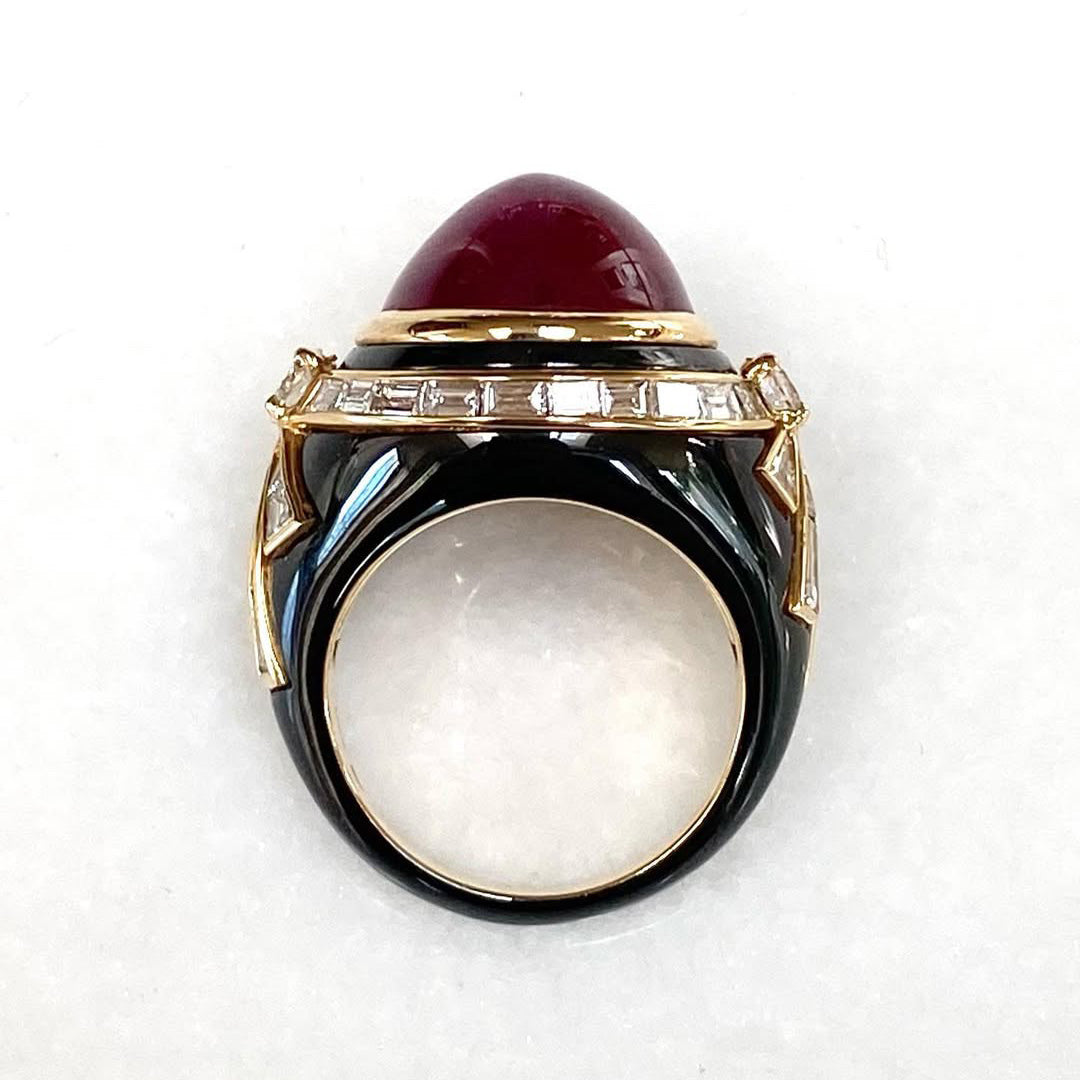 5.05Ctw Cabochon Ruby Black Hair Salon Ring-JEWELBUYS