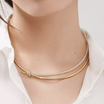 Architectural style sapphire interwoven necklace and bracelet-JEWELBUYS