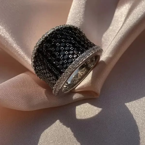 2.1ctw Round Cut Black & White Sapphire Pave Set Ring-JEWELBUYS