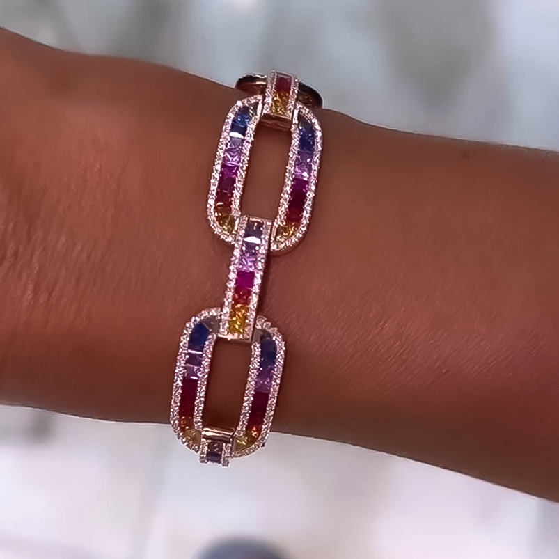 Stylish 10 ctw Square & Round Cut Rainbow Bracelet -JEWELBUYS