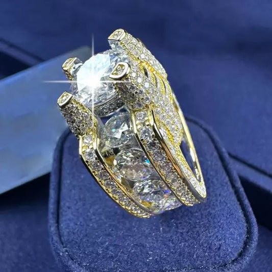Unique 12ctw White Sapphire Round Cut Architectural Ring -JEWELBUYS