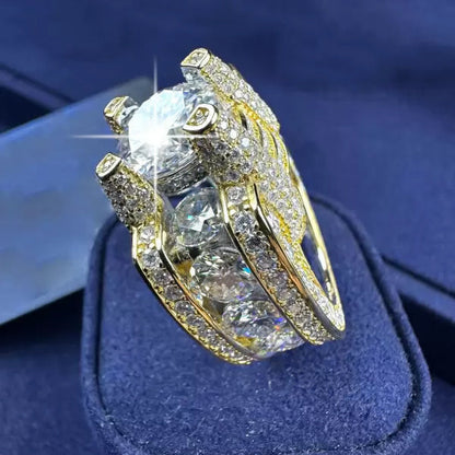 Unique 12ctw White Sapphire Round Cut Architectural Ring -JEWELBUYS