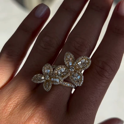 Elegant 3ct Emerald Cut White Sapphire Flower Shaped Women's Ring in Gold-JEWELBUYS