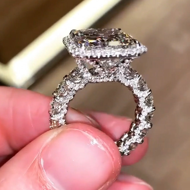 7.5ctw Radiant Cut White Sapphire Stunning Halo Engagement Ring-JEWELBUYS