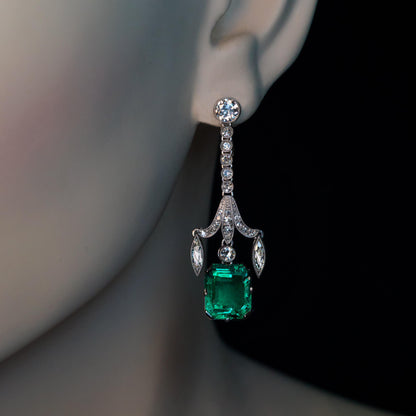 6.16Ctw Emerald-cut Green and White Sapphire Chandelier Earrings-JEWELBUYS