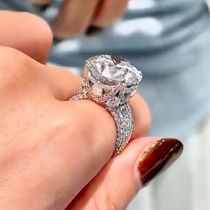 8.0Ctw Round Cut White Sapphire Luxury Art Engagement Ring- JEWELBUYS