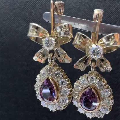 4.8Ctw Pear-shaped Purple Sapphire Vintage Bow Pendant Earrings-JEWELBUYS