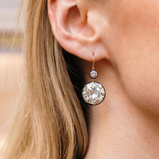 4.5ct Round Cut White Sapphire Double Diamond Earrings Drops-JEWELBUYS