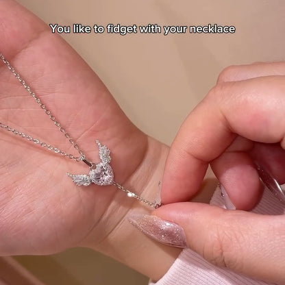 Angel Heart Pull-out Sapphire Clavicle Pendant Necklace-JEWELBUYS