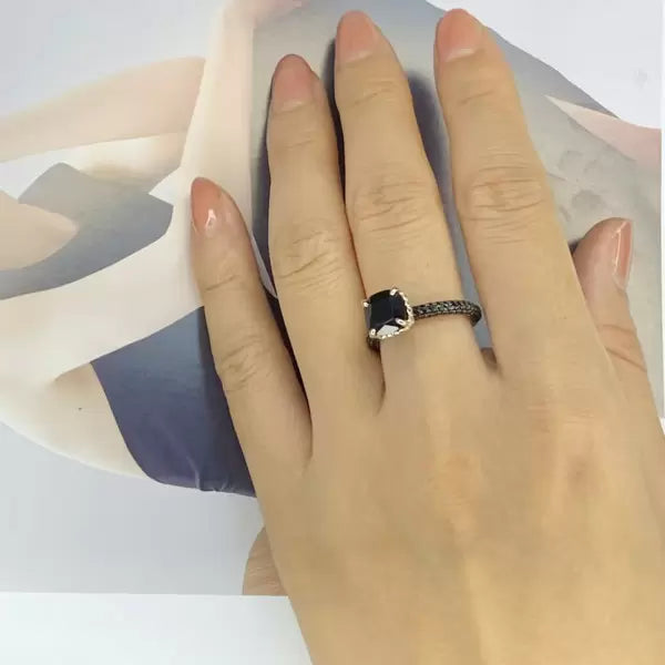 Personalized 3ct Cushion Cut Black Sapphire Engagement Ring-JEWELBUYS