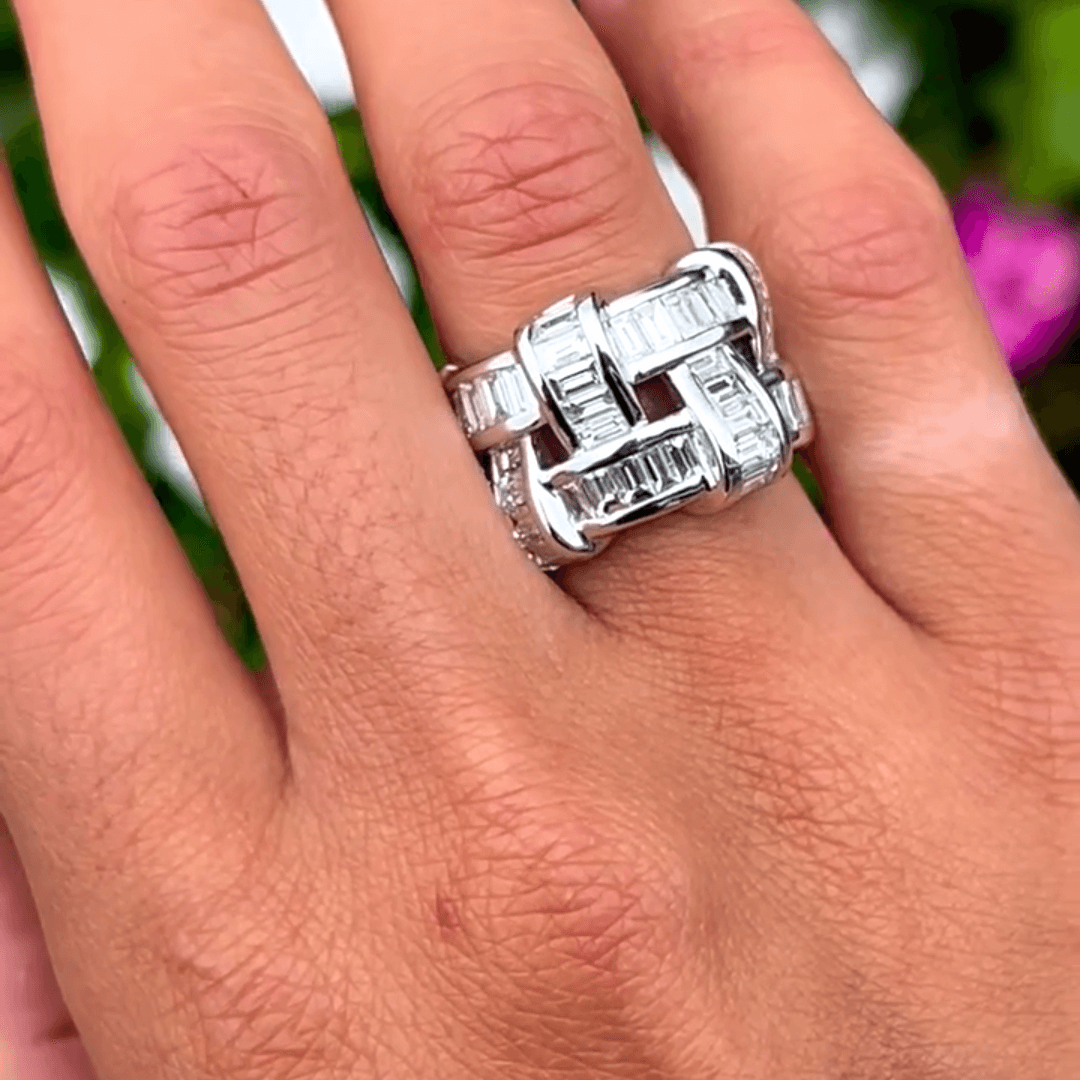 2ct Emerald Cut White Sapphire Wide Band Two Tones Eternal Art Weave Ring-JEWELBUYS