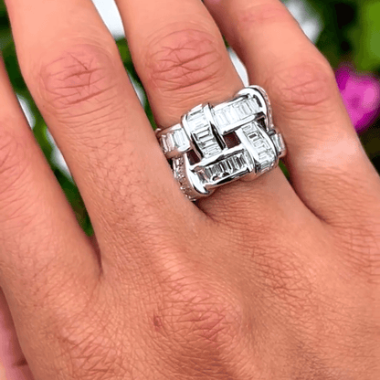 2ct Emerald Cut White Sapphire Wide Band Two Tones Eternal Art Weave Ring-JEWELBUYS