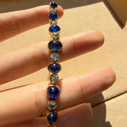 16.6Ctw Oval Cabochon Blue Sapphire Vintage Bracelet-JEWELBUYS
