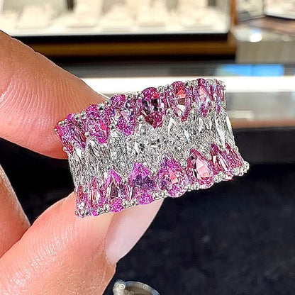 2.3Ctw Pear-shaped marquise-cut seamless ring with three rows of sapphires-JEWELBUYS