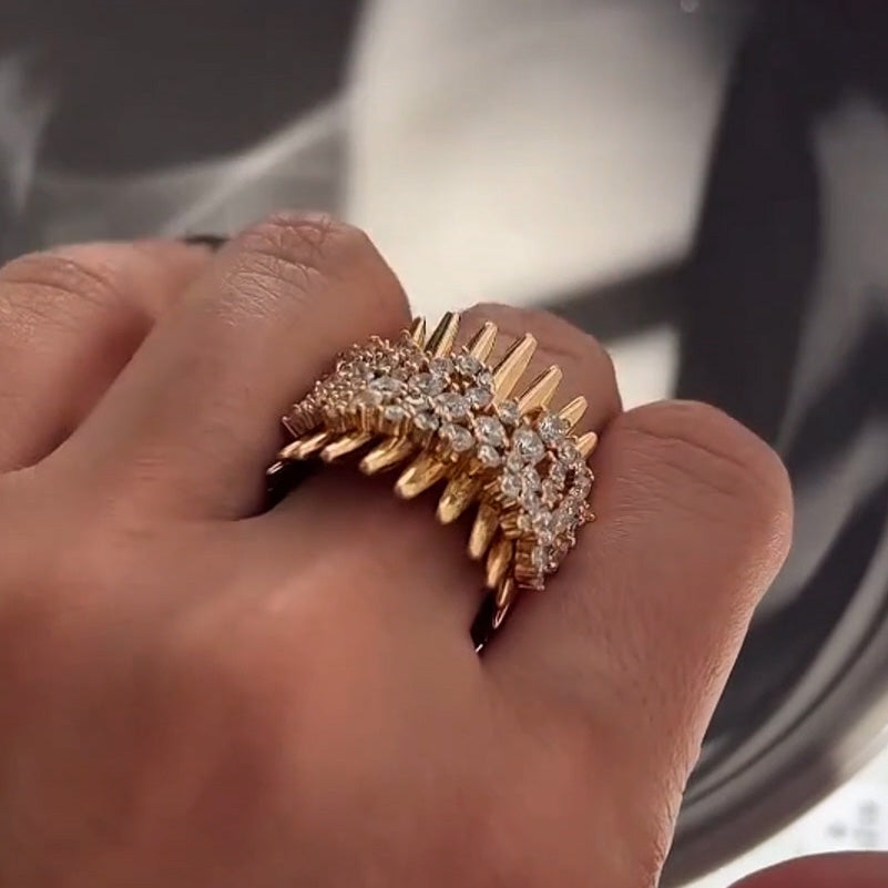 2.0Ctw Round Cut White Sapphire Spike Art Ring-JEWELBUYS