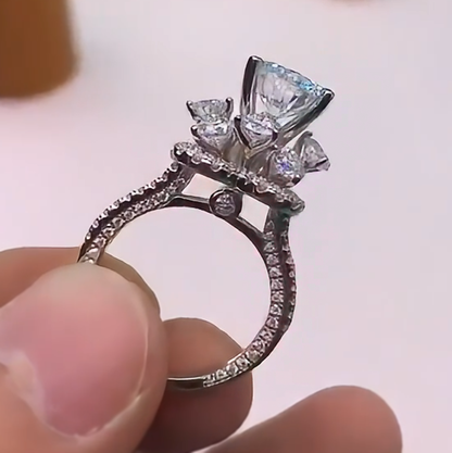 Elegant 3 ctw Round Cut White Gemstone Bouquet Engagement Ring -JEWELBUYS