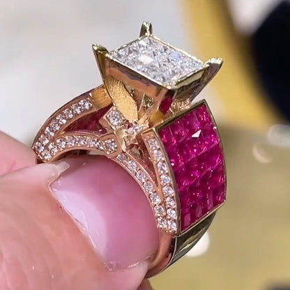 4.0Ctw Princess Square Cut Ruby and White Sapphire Personalized Ring-JEWELBUYS