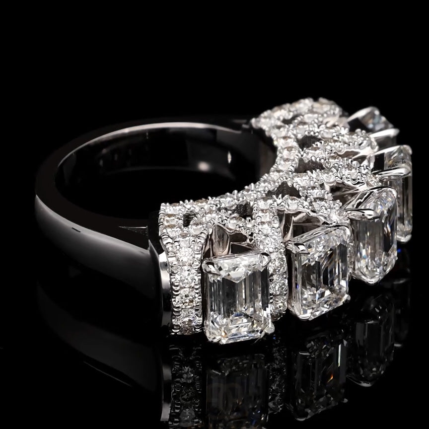 Stunning 7.0ctw Emerald Cut Pentagram White Sapphire Ring -JEWELBUYS