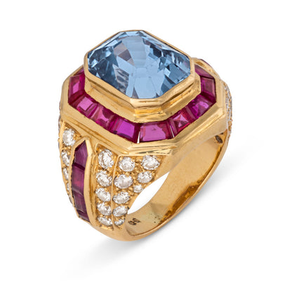 10.5ctw Ruby and Aquamarine Sapphire Ring-JEWELBUYS