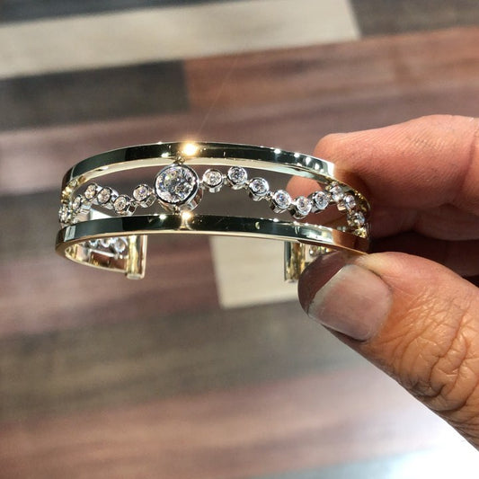 4.0Ctw Round Bezel Sapphire Bangle-JEWELBUYS