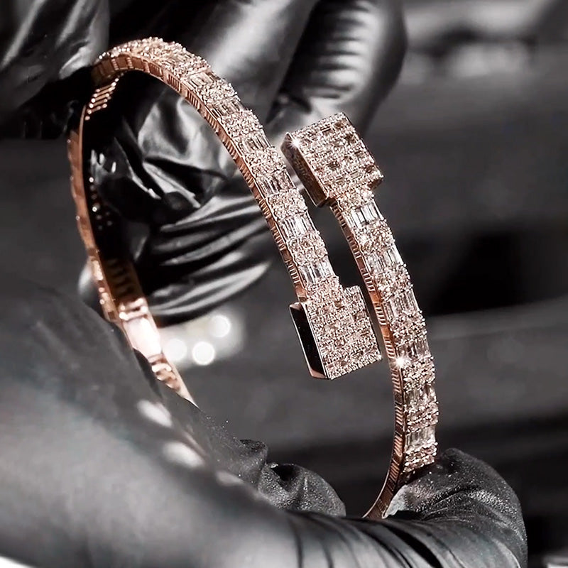 Hip-hop style men's and women's open-ended sapphire bracelet -JEWELBUYS