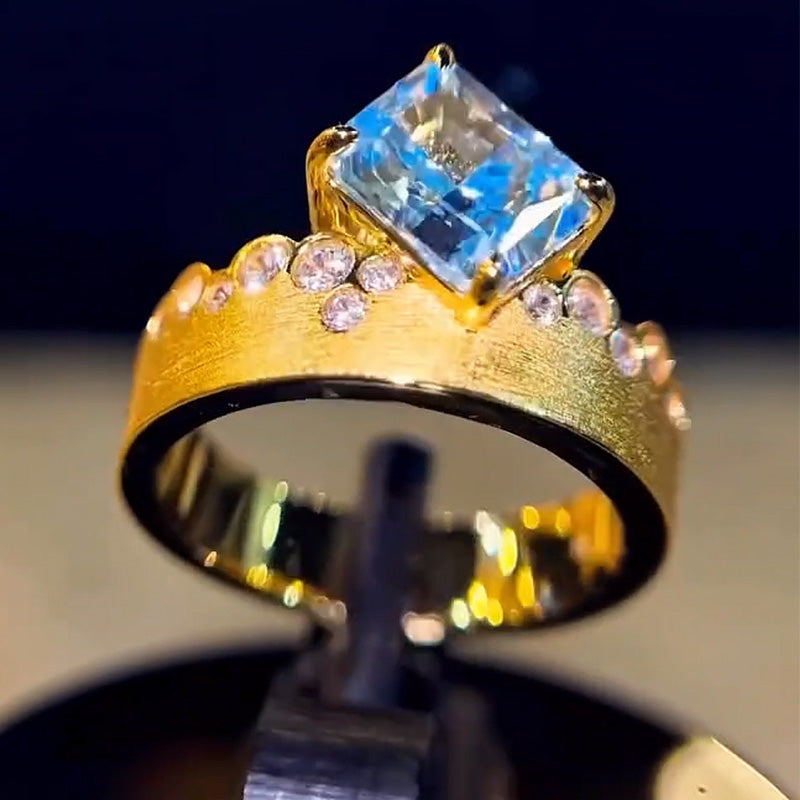 3.11Ctw Radiant Cut Aquamarine Sapphire Fashion Cocktail Ring-JEWELBUYS