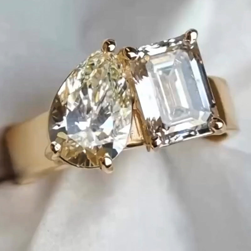 3.58ctw Two Stone White Sapphire Modern Style Engagement Ring-JEWELBUYS