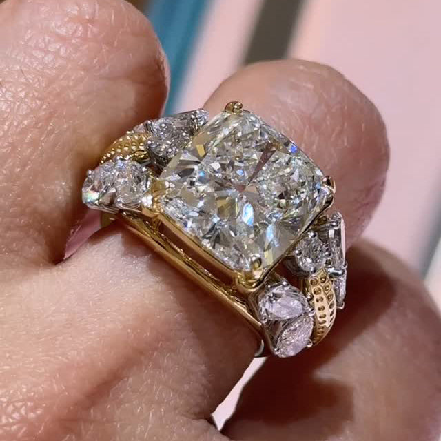 6.12Ctw Cushion cut and pear-shaped sapphire engagement ring-JEWELBUYS