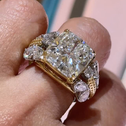 6.12Ctw Cushion cut and pear-shaped sapphire engagement ring-JEWELBUYS