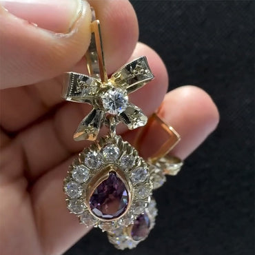 4.8Ctw Pear-shaped Purple Sapphire Vintage Bow Pendant Earrings-JEWELBUYS