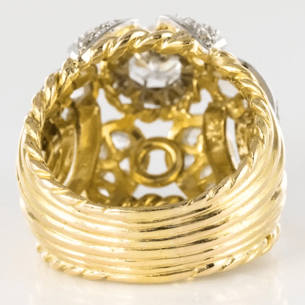 French Vintage 7ct Round Cut White Sapphire Yellow Gold Thread Dome Ring-JEWELBUYS