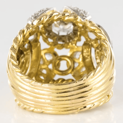 French Vintage 7ct Round Cut White Sapphire Yellow Gold Thread Dome Ring-JEWELBUYS
