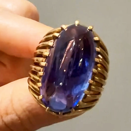 15Ct Oval Cabochon Blue Sapphire Ring-JEWELBUYS