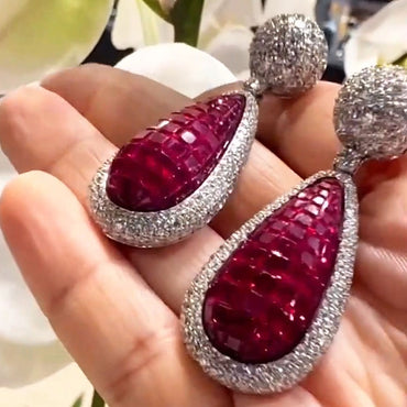 8.0ctw Ruby Invisible Set Earrings-JEWELBUYS