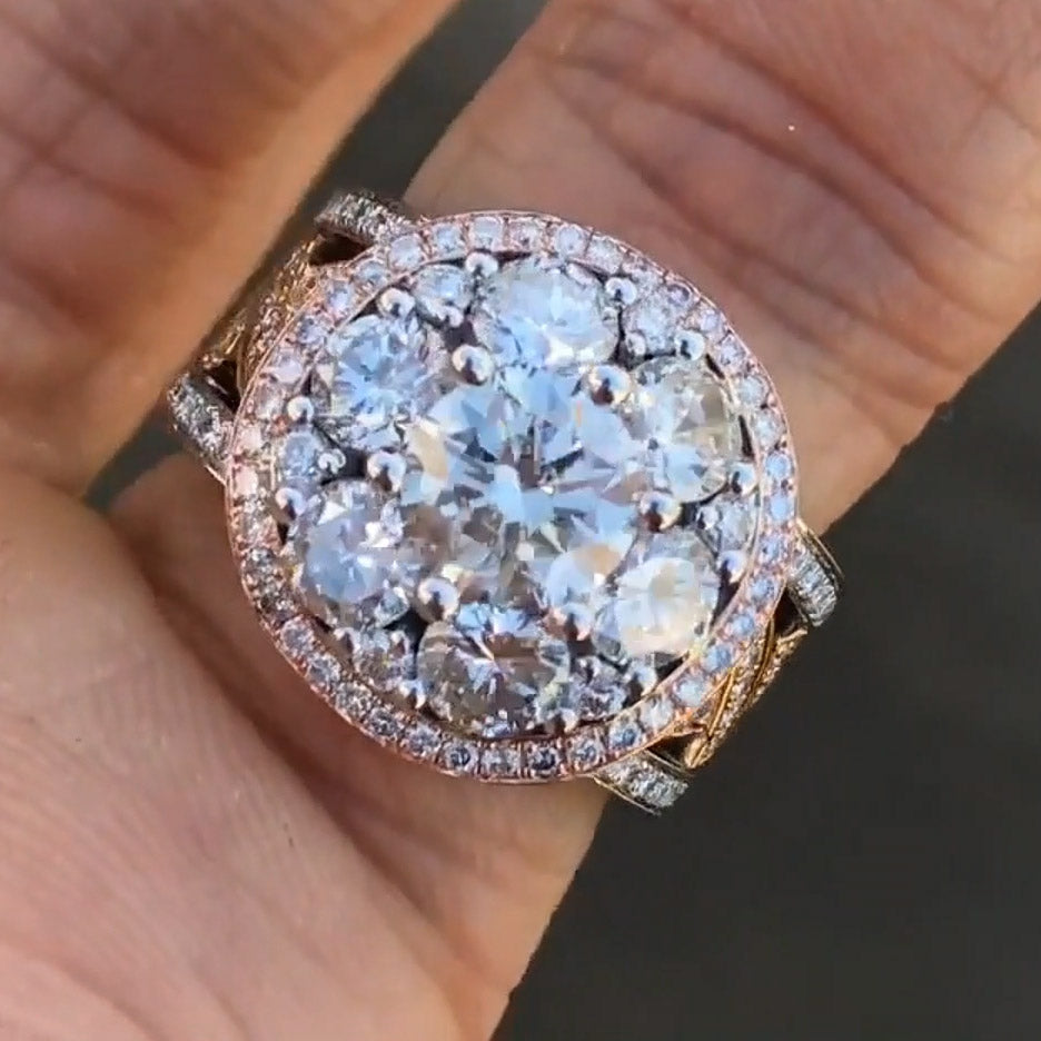 6.0Ctw Round Cut Round Band Cluster White Sapphire Ring-JEWELBUYS