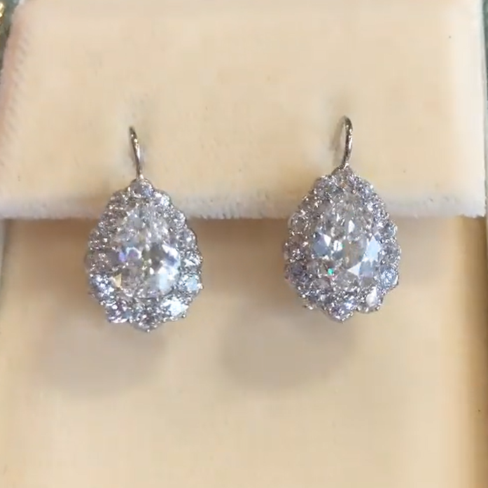 10 ctw Pear Cut White Sapphire Full Drop Earrings - JEWELBUYS