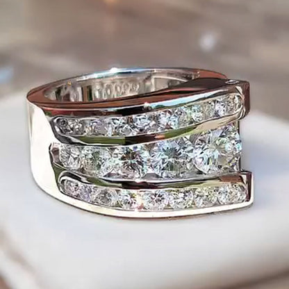 4.0ctw Round Cut Triple Row Sapphire Creative Ring-JEWELBUYS